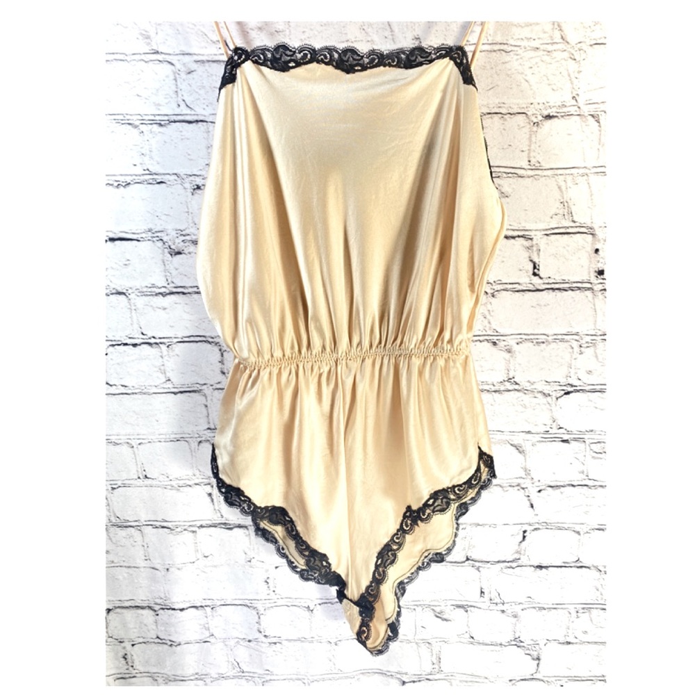 Vintage champagne lace-trimmed teddy